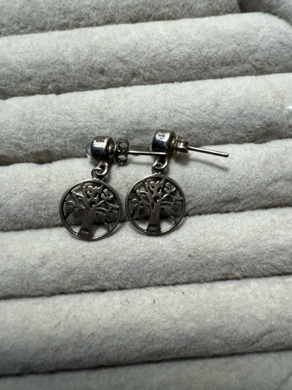 Moonstone Tree of Life Dangle Stud Earrings - Silver